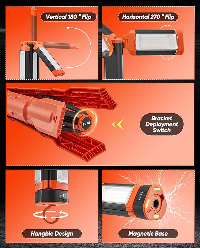 Saker Portable Camping Light with Stand 73inch 20000mAh Rechargeable LED Work Lights 3200 Lumen 4000/6500K Emergency Lights for Camping, Garage, Outdoor Work, Power Outages, Fishing LD18