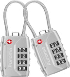 Puroma 2 Pack TSA Approved Luggage Lock, 4 Digit Combination Travel Cable Locks Resettable Code Lock with Zinc Alloy Body for Suitcase, Toolbox, Backpack, Bag, Gym Locker (Silver)