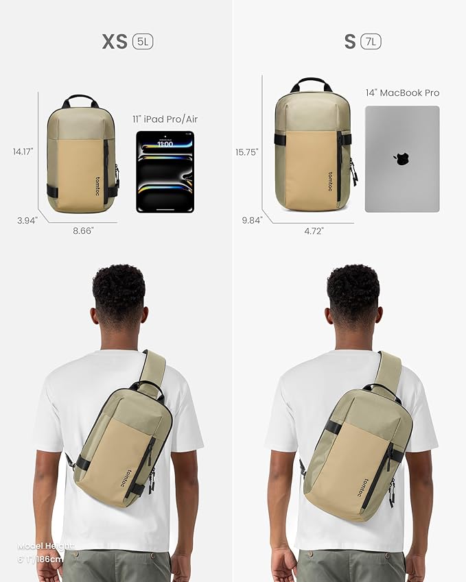 tomtoc 7L Sling Backpack Crossbody Bag for Men Women, EDC Daypack Chest Shoulder bag for 14-inch MacBook Pro M5 Pro/Max, 13" MacBook Air, 13" iPad Air M4/Pro M5, Organized, Daily Use, Work, Travel-S