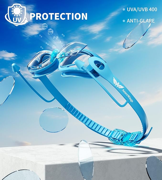 7 in 1 Swim Goggles + Swim Cap for Men Women,No Leak Anti-Fog & UV, Wide Visio HD Mirror PC Lens