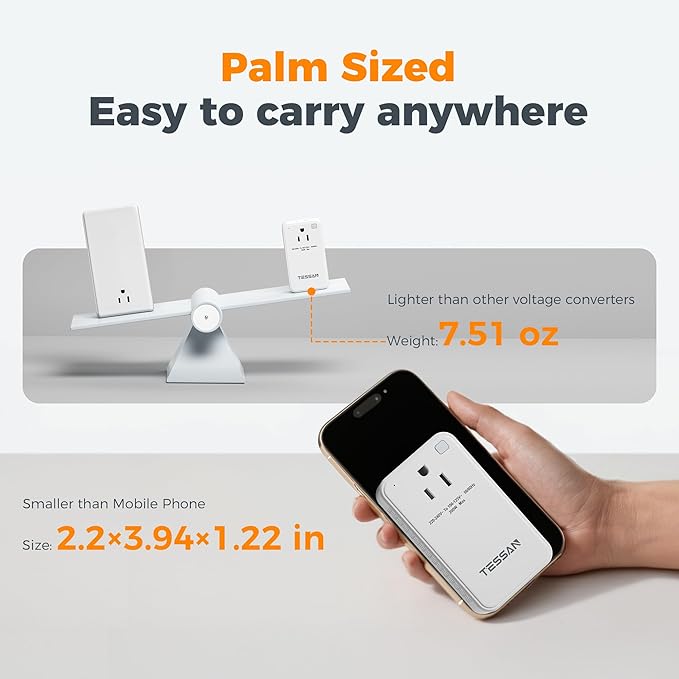 Compact 220V to 110V Voltage Converter US to Europe, TESSAN Universal Travel Adapter with 2 AC Outlets and 2 USB (1 USB-C), 200W Small Power Converter with EU/UK/AU/IT/India Plugs for Travel