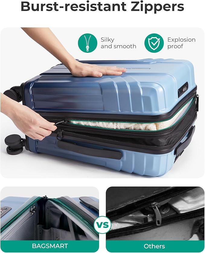 BAGSMART Expandable Carry On Luggage 22x14x9 Airline Approved, 20 Inch Travel Luggage with Spinner Wheels, Lightweight Hard Shell Suitcase Carry on Gradient blue