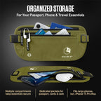 VENTURE 4TH Money Belt for Travel – Slim Hidden Under-Clothes RFID Blocking Anti-Theft Passport Holder & Travel Wallet Pouch for Men & Women to Protect Cash, Cards & Documents (Green)
