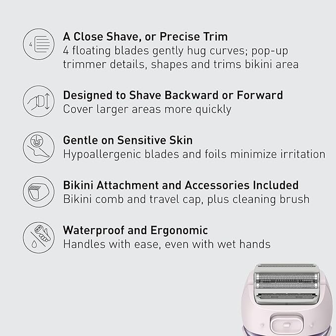 Panasonic Electric Shaver for Women, Cordless 4-Blade Shaver, Bikini Attachment, Pop-Up Trimmer, Wet Dry Operation, Electric Razors for Women - ES-AWL8AV (Purple)