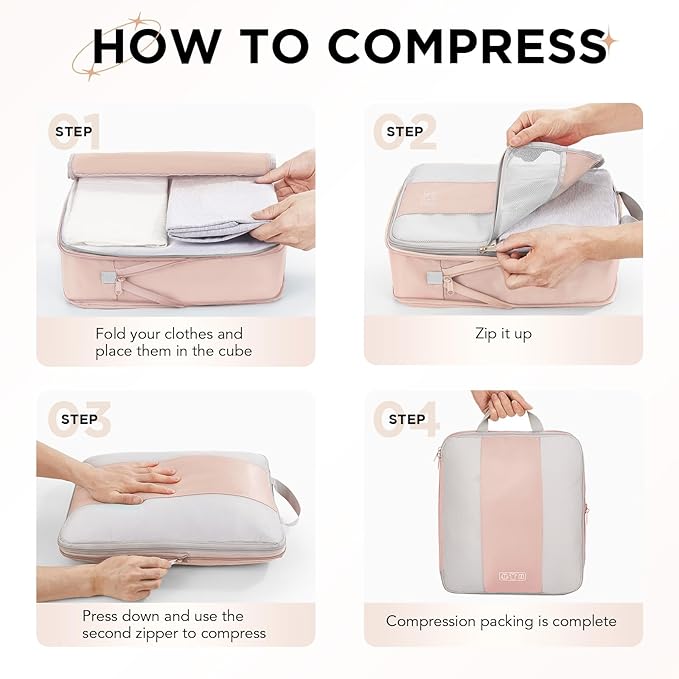 2 Set Compression Packing Cubes for Travel Essentials,Compressible Expandable Packing Cubes for Suitcase,OlarHike Luggage Organizer Bags for Travel,Handy Helper for Organizing Clothes(Beige)
