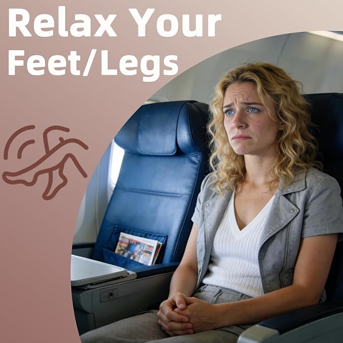 Airplane Foot Hammock, No Collapse Foot Rest for Plane Travel with Extended Adjustment Strap, Portable Desk Foot Hammock with,Cotton Denim, Foot Sling Travel Essentials to Relax Your Feet(Light Blue)