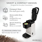 Mixpresso White Single Serve Coffee Maker for K Capsule, Compact Mini Coffee Maker 800 Watt Coffee Machine for Pods or Ground, Fast Brew, Auto Shut Off, 12 Oz Brew Size for Travel, Office, RV and Dorm
