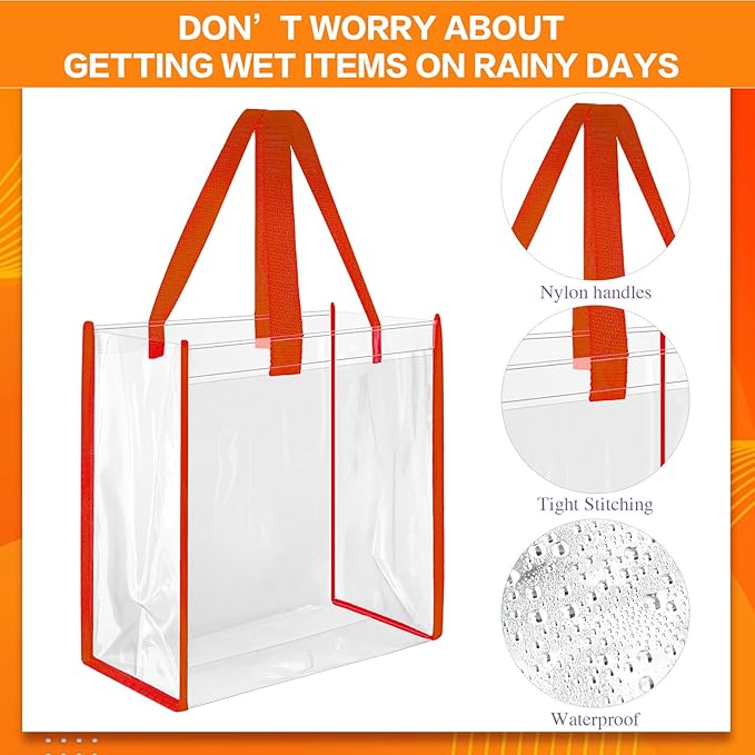 Eccliy 30 Pack 12x12x6 Inch Clear Tote Bag Stadium Approved Bulk Plastic Beach Tote Gift Bag with Handle for Gym Sports | 30 Pack, 12x12x6 Inch, Stadium Approved, Bulk, with Handle, Tote Gift Bag