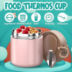 Insulated Food Jar for Kids - 15.2 Oz, Thermo for Hot Food, Soup Thermo, Insulated Food Container, Termos Para Comida Caliente, Width Mouth Stainless Steel Lunch Box with Spoon, Pink