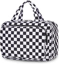 Narwey Travel Toiletry Bag for Women Large Hanging Makeup Bag Organizer Toiletries Bag for Full Size Essentials Accessories Cosmetics (Black Checkerboard (Large))
