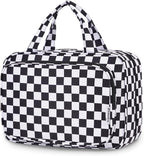 Narwey Travel Toiletry Bag for Women Large Hanging Makeup Bag Organizer Toiletries Bag for Full Size Essentials Accessories Cosmetics (Black Checkerboard (Large))