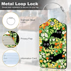 2Pack Luggage Tags for Suitcases, Cute Unique Pu Leather Cruise Luggage Tag with Privacy Cover ID Label Address Card and Metal Ring Suitable for Women Men Kids Travel Bag Flowers and Three Cats