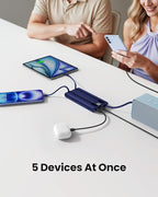 Portable Power Bank, Compact 10000mAh Portable Charger with 4 Cables, USB C Battery Pack 5 Outputs 2 Inputs LED Display Compatible with iPhone/Android & More (Navy Blue)