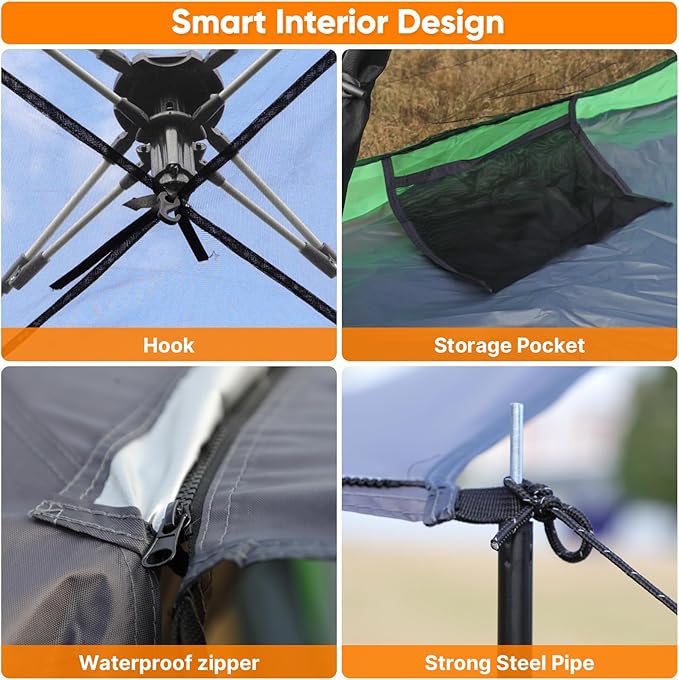Golabs Pop Up Camping Tent for 2/3/4 Person, 1-Min Setup by Pre-Attached Pole, 4 Side Mesh& Door for View/Airflow, CT2 Instant Canopy Tent with PU1500mm Waterproof, for Outdoor/Camping/Music Festivals