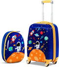 BABY JOY 2 PC Kids Carry On Luggage Set, 18" Toddler Trolley Case & 12" Backpack with Hard Shell & Rolling Wheel Design, Kids Suitcase for Boys Girls (Astronaut)