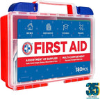 Be Smart Get Prepared 180 Piece First Aid Kit: Clean, Treat, Protect Minor Cuts, Scrapes. Home, Office, Car, School, Business, Travel, Emergency, Survival, Hunting, Outdoor, Camping & Sports, FSA HSA