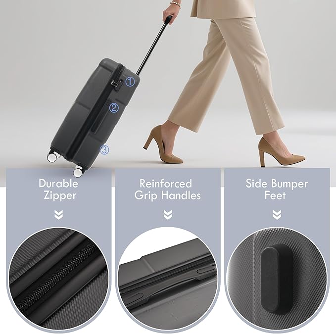 Merax Luggage Sets,Hardcase Suitcase with Bags,6 Piece Lightweight Carry on Luggagewith Double Spinner Wheels Lock,16+20+24+28 inches,charcoal