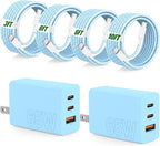 65W Super Fast Charging USB C for iPhone 17 16 Pro Max,3 Port 100W USB C Charger Block & 3/6/6/10FT Braided Type C Cord for iPhone 17 16 Pro,iPhone 15 Pro Max,for Samsung S26 Ultra/MacBook Air-Blue