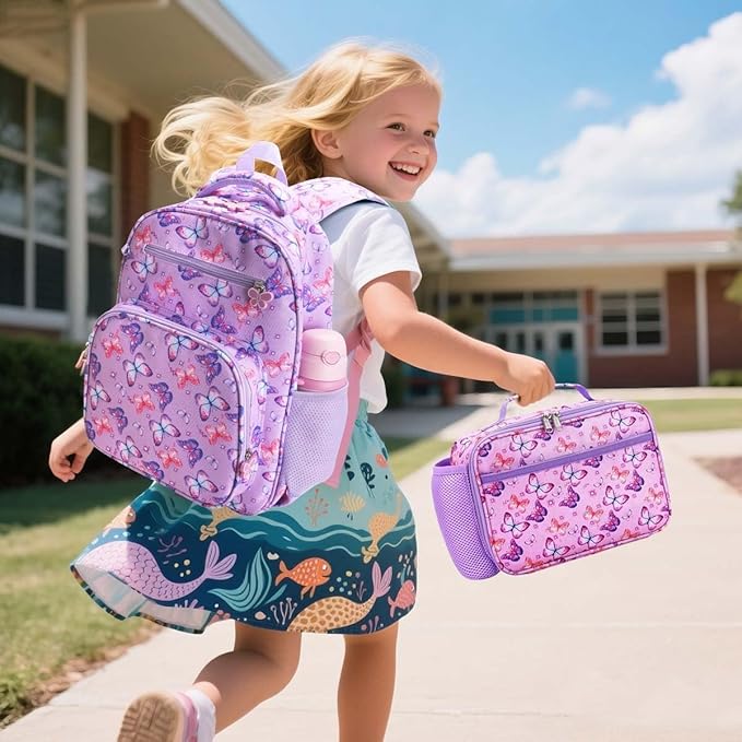RHCPFOVR Kids Backpack for Girls - Girls Backpack 3-8 Ages Butterfly for Kids 15 Inch School Bookbag for Kindergarten Elementary School Bookbag for Girl 1st 2nd Grade