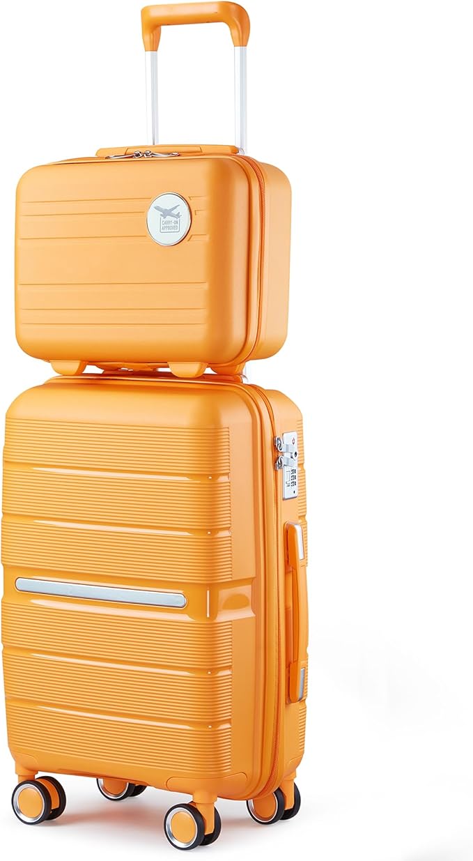 Hard Shell Luggage Sets 4 Piece with 360 Spinner Wheels,Lightweight Suitcase Set with TSA Lock,Travel Luggage Set with Telescoping Handle,Light and Strong,Easy to Clean (Orange)