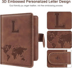Passport Holder Wallet Cover Personalized Letter A-Z Travel Wallet RFID Blocking Passport Cover Wallet Case for Travel Passport Book Holders for Women and Men, Brown-L