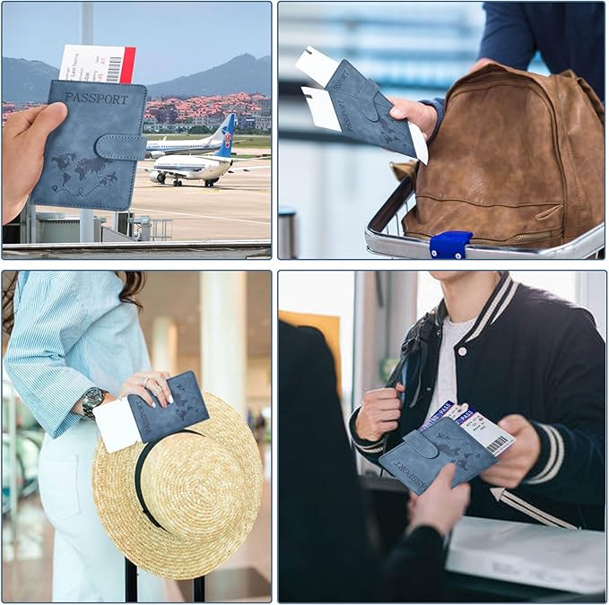 Passport Holder, Passport Cover with Credit Card Slot and Boarding Pass Slot Combo, Passport Wallet Case Book Travel Must Have, RFID Blocking Leather Travel Accessories, Navy Blue