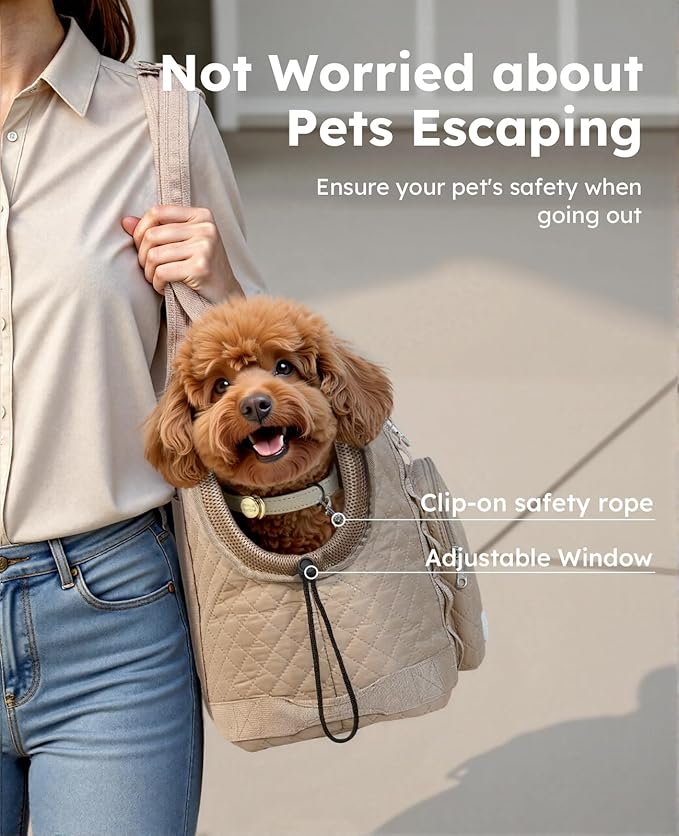 Pecute Dog Purse Carrier, Dog Carrier with Pockets for Small Dogs, Fits Dogs 8.8 lbs to 13 lbs, Cat and Puppies Tote Bag, Outing, Travel, Vet, XL,16.9" L x 7.9" W x 13.8" H, Khaki