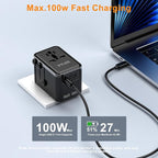VYLEE Universal Travel Adapter, PD100W GaN International Power Adapter with 3 USB C and 1 USB A Charging Ports, All in One Power Outlet, Worldwide Plug Adapter for US to European UK AUS Ireland(Black)