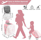 Kids Ride-on Luggage with Seat, 20 inch Carry On Suitcase, 2-in-1 Children's Luggage with Shockproof Silent Wheels and Guardrail for Airplane & Travels