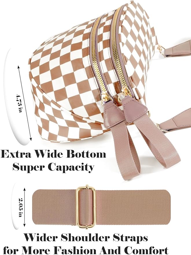 Black and White Checkered Crossbody Bag Bum Bag for Women,Spacious Checkered Purse Fanny Packs Belt Bag