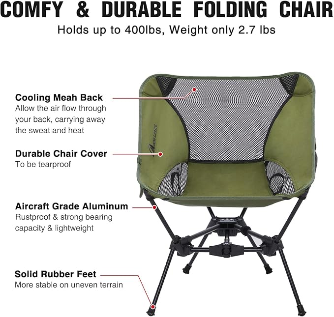 MOON LENCE Portable Camping Chair Backpacking Chair - The 4th Generation Ultralight Folding Chair - Compact, Lightweight Foldable Chairs for Hiking Mountaineering, Beach (Green-2Pack)