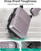 BAGSMART Carry on Luggage 22x14x9 Airline Approved with TSA Lock, 100% Polycarbonate Hardside Suitcase with Spinner Wheels, Rose Purple