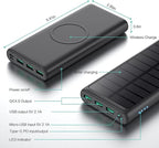RGVOTA 5 in 1 Wireless Portable Charger Power Bank,36800mAh 5 Output Dual QC4.0 25W PD USB C Battery Pack,15W Wireless Fast Charging,IP65 Solar Charger Compatible with iPhone14,13,12 Series,iPad etc