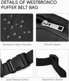 WESTBRONCO Puffer Fanny Packs for Women Quilted Nylon Waterproof Belt Bag with 2 Zipper, Puffy Crossbody Bag with Adjustable Strap, 1L Waist Bag for Travel Daily