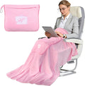 SINLAND Travel Pillow and Blanket 2-in-1 Set,Airplane Packable Bag,Soft and Lightweight Plane Flight Car Trips Travel Essentials Gift,Hand Luggage Sleeve and Backpack Clip,60x50 Inch Pink