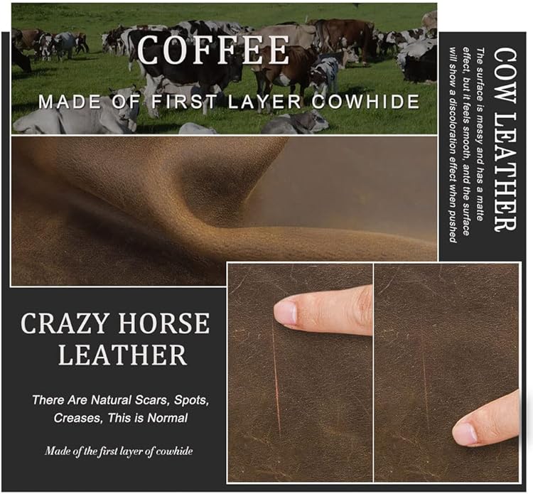 Contacts Leather Briefcase for Men 14 Inch Laptop Bag, Crazy Horse Leather Messenger Bag Brown Business Bag Satchel Shoulder Handbag