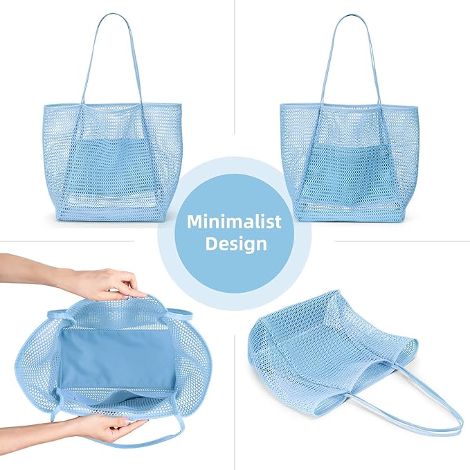 KALIDI Beach Nylon Mesh Tote Bag, Casual Tote Bag Hobo Women Foldable MAX 23L Shoulder Bag For Beach Picnic Vacation