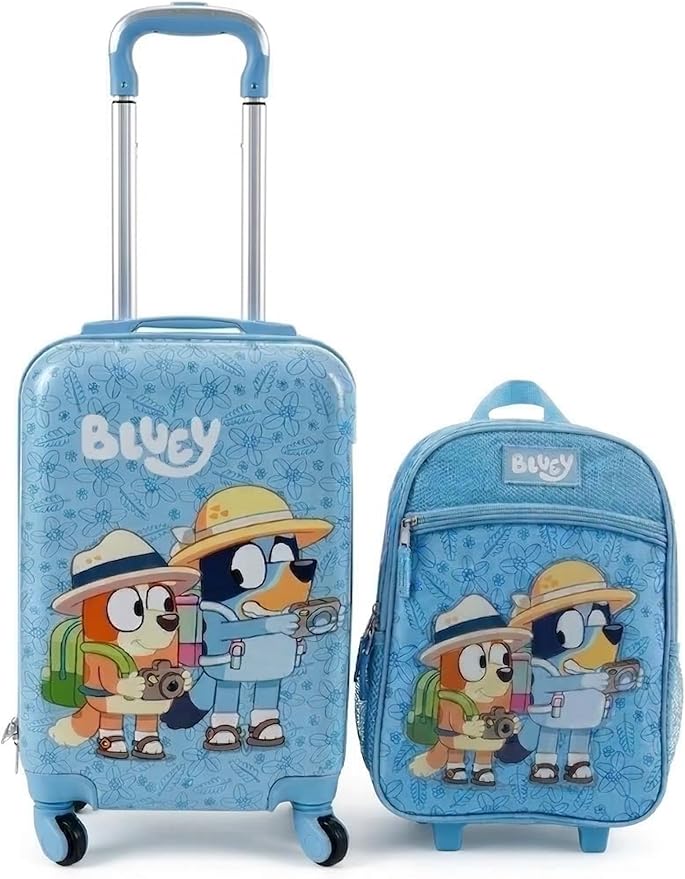 AI ACCESSORY INNOVATIONS Bluey Kids Luggage and Backpack Set - 18" Luggage Suitcase With Wheels, 13.75" Backpack