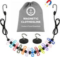 Magnetic Travel Clothesline - Cruise Ship Essentials & Must Haves 2026 - Stretches to 12ft Retractable Laundry Drying Line with Non-Scratch Magnetic Hooks, Positioning Beads & 12 Anti-Slip Clips