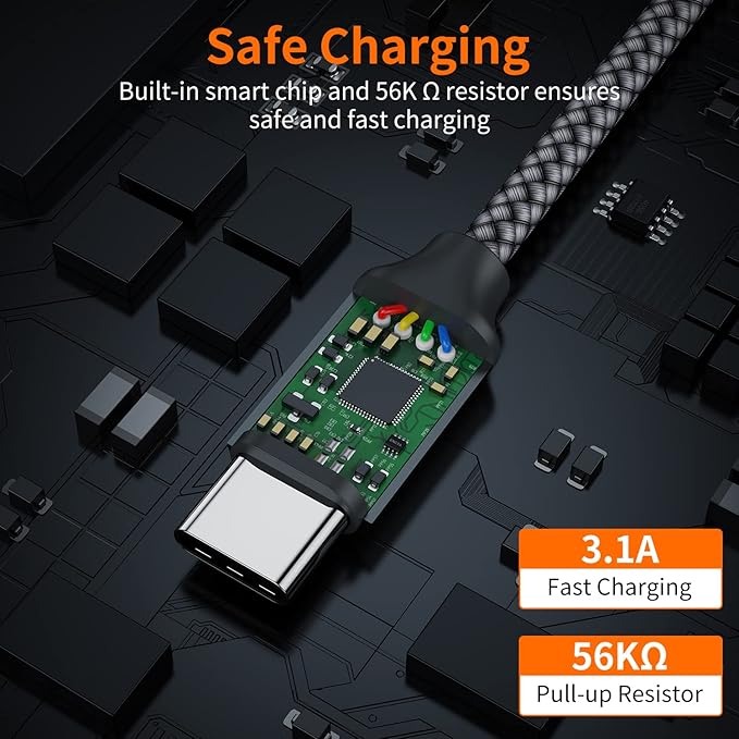 USB Type C Cable,USB A to USB C 3A Fast Charging (3.3ft 2-Pack) Braided Charge Cord Compatible with iPhone 15 16 17 Pro Max,Samsung Galaxy S10 S9 S8 Plus,Note 9 8,A11 A20 A51,LG G7 V30 V35,Moto Z2 Z3