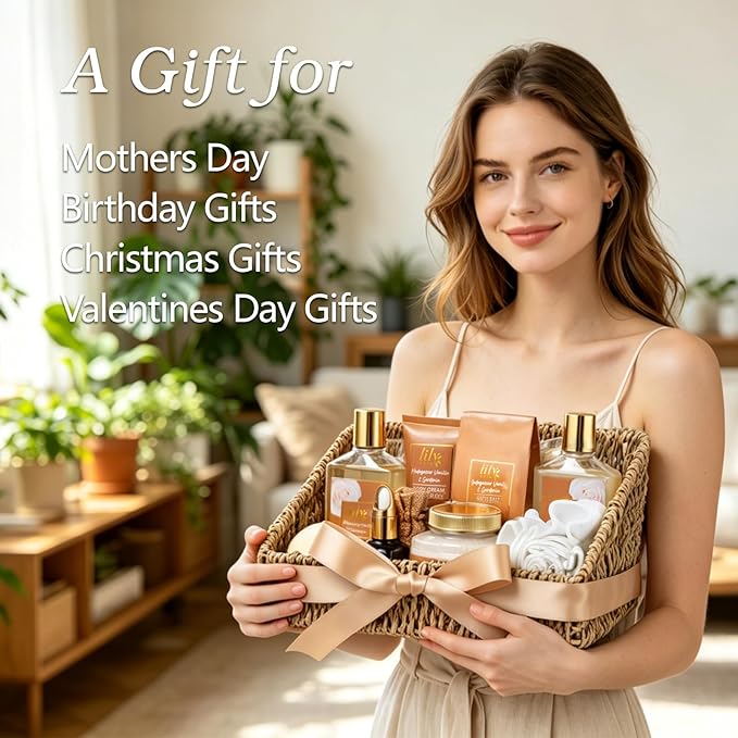 Gifts for Women, Spa Gift Basket for Women, Mothers Day Gift Basket for Mom - Vanilla Bath and Body Gift Basket Set, Spa Kit | Gifts for Christmas, Valentines Day, Birthday, Bath Spa Gift Sets for Her
