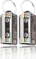 GACCAP 2 Pack Luggage Tags for Suitcase, Privacy Cover ID Label with Stainless Steel and Address Card for Travel Bag Backpack Cruise Ship Essentials Tag Women Men - Retro Cassette Tape