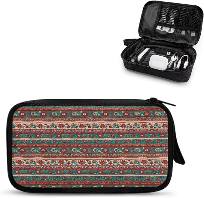 Tribal Electronic Organizer Travel Case Portable Tech Pouch Electronics Case Storage Bag for Cable Cord Charger Phone Earphone