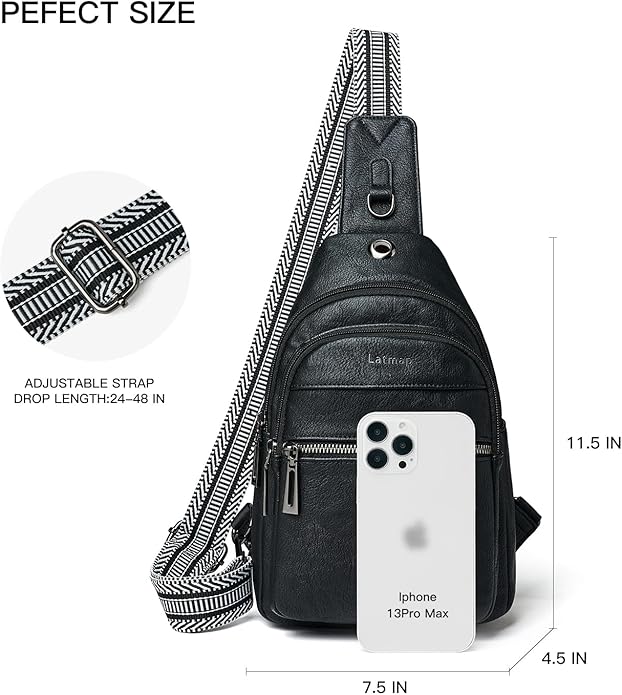 LATMAP Sling Bag For Women Faux Leather Small Casual Daypack Backpack Fanny Pack Crossbody Chest Bags Purse