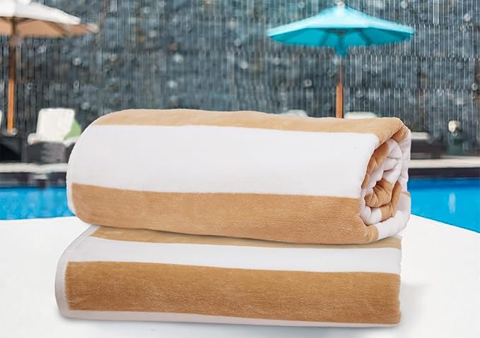 COTTON CRAFT Oversized Beach Towel - 2 Pack 35 x 70 inches XL Beach Towel - 100% Cotton Velour - Big & Huge - Thick Plush 450 GSM Super Soft Luxury Towel - Pool Picnic Bath - Cabana Stripe Linen