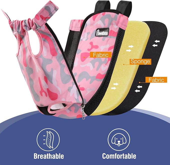 Pawaboo Pet Carrier Backpack, Adjustable Pet Front Cat Dog Carrier Backpack Travel Bag, Legs Out, Easy-Fit for Traveling Hiking Camping for Small Medium Dogs Cats Puppies, Small, Pink Camouflage
