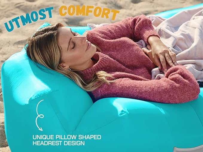WEKAPO Inflatable Couch Air Lounger Chair - Camping & Beach Accessories, Portable Blow up Sofa for Hiking, Lawn, Indoor/Outdoor Movies & Music Festivals. Lightweight and Easy to Set Up Air Hammock