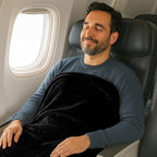 Comfort Fly Travel Blanket & Pillow – 2-in-1 Micro Plush Airplane Blanket with Carry Case (40" x 70") - Black