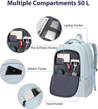 MATEIN 18 Inch Laptop Backpack for Women, TSA Approved Laptop Rucksack Large Capacity 50 L, Anti Theft Backpack with Comfortable Shoulder Straps for College Work Travel, Haze Blue
