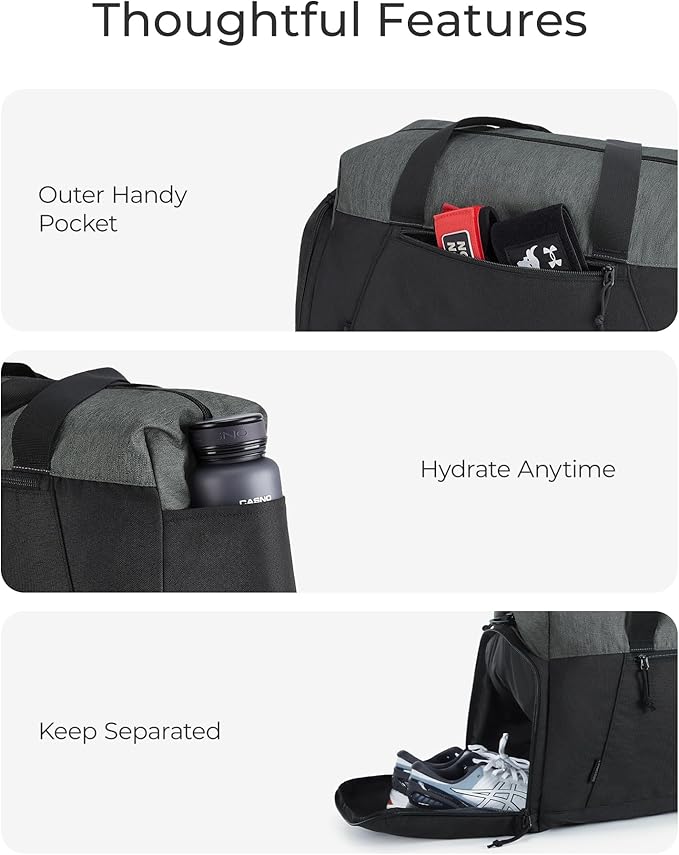 BAGSMART Foldable Travel Duffle Bag, Lightweight 56L Weekender Duffel Bag With Shoe Compartment, Water Resistant Workout Duffle Sports Bag for Travel Yoga, Black
